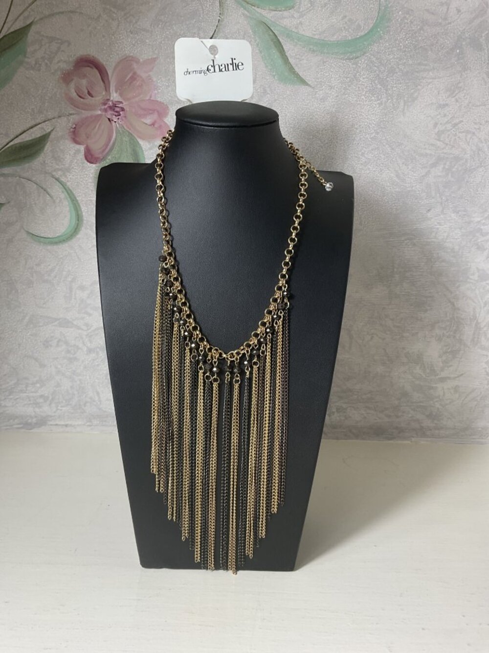Charming Charlie Metal Fringe Chain Necklace Grunge Goth Indie Sleaze Statement